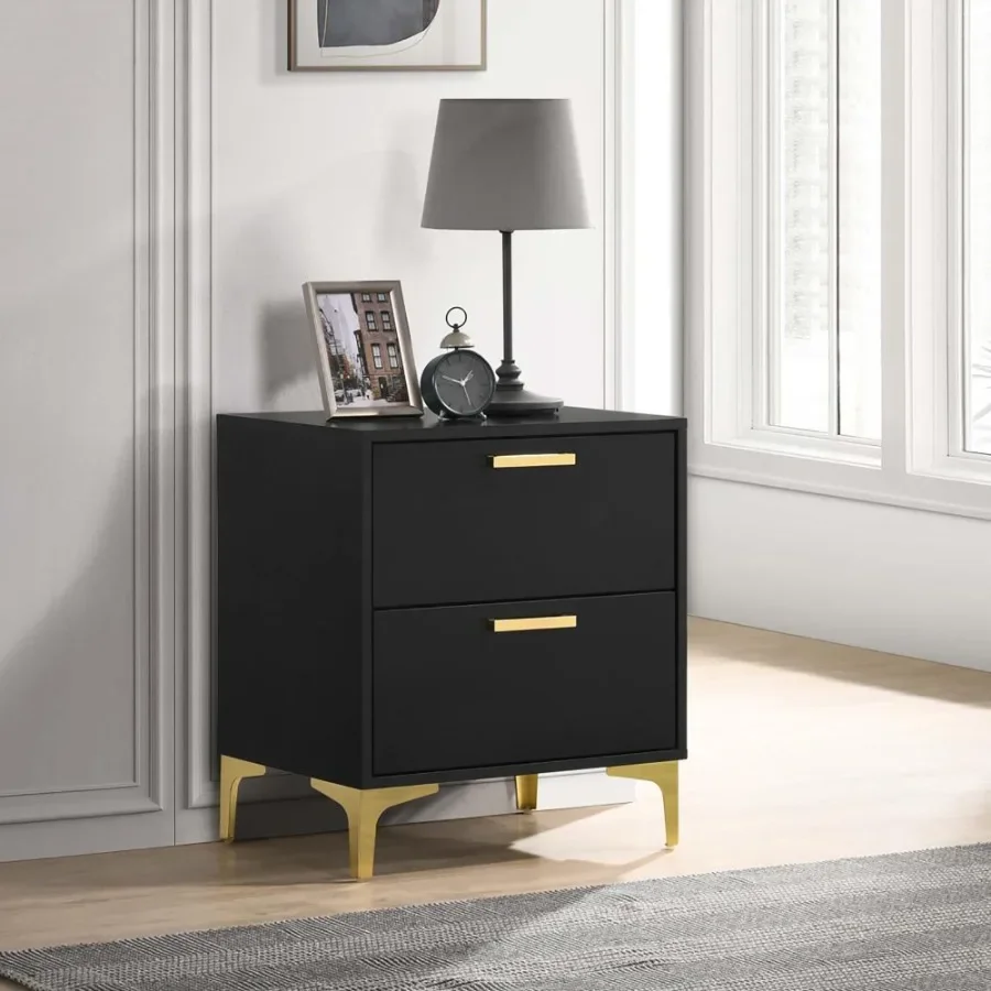 

Black and Gold 2-Drawer Rectangular Nightstand