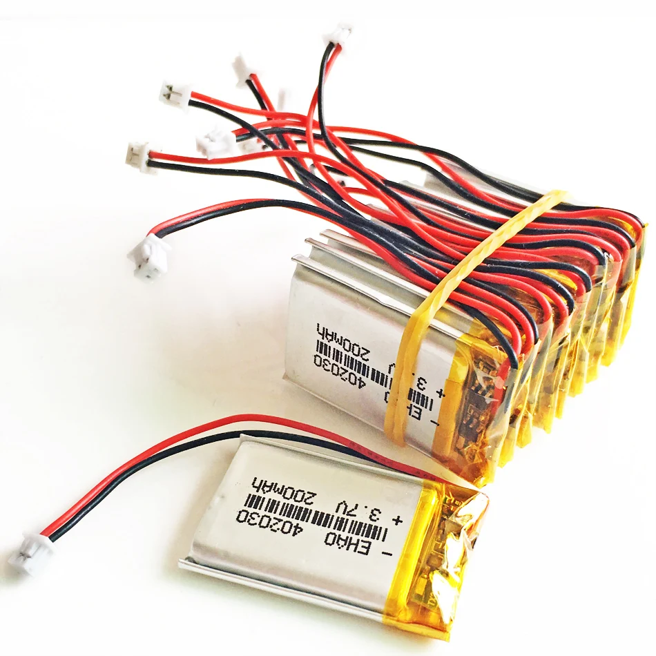 Akumulator litowo-polimerowy LiPo 3,7 V 200 mAh 402030 + Wtyczka JST 1,25 mm 2pin do kamery MP3 Bluetooth GPS Część elektroniczna