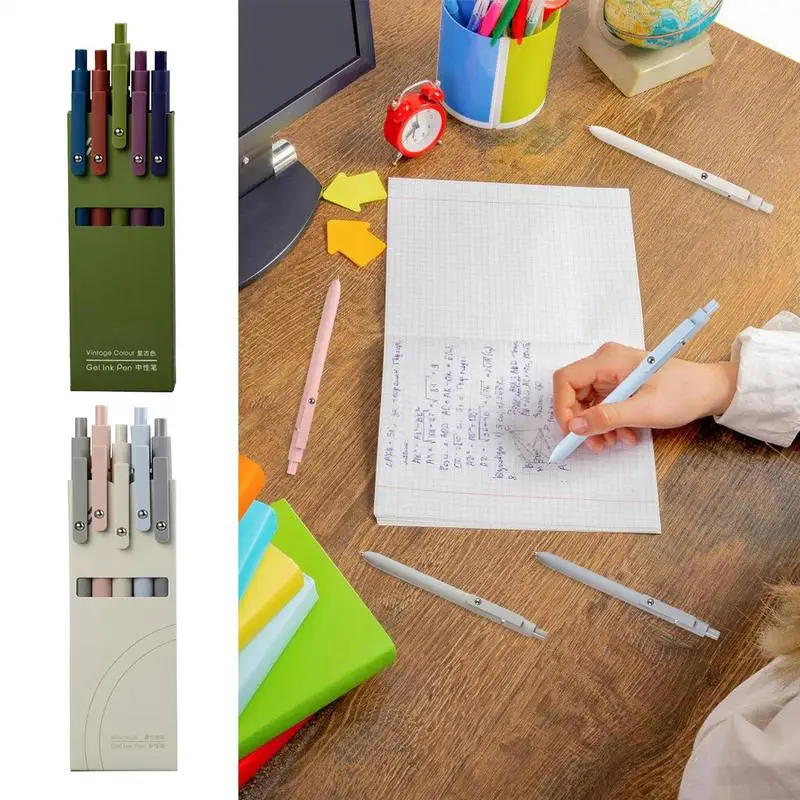 أقلام جل ناعمة الملمس قلم توقيع برميل ذو نقطة دقيقة مجموعة أقلام جل مكونة من 5 أقلام كرة دوارة قابلة للسحب لملاحظة اليومية