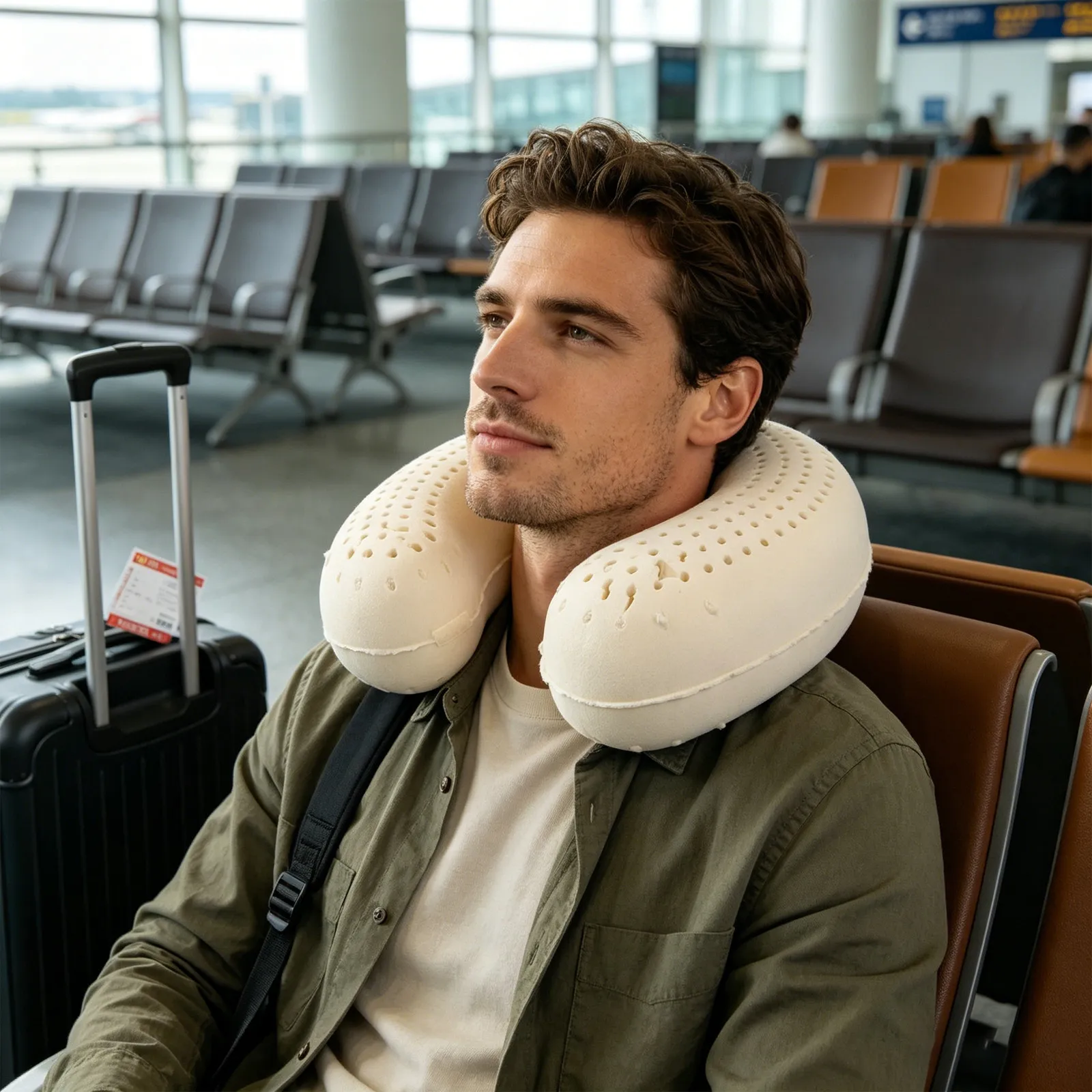 Natural Latex U Shaped Neck Pillow Ergonomic Neck Support Cushion for Travel Airplane Office Car Sleep Breathable Pillow