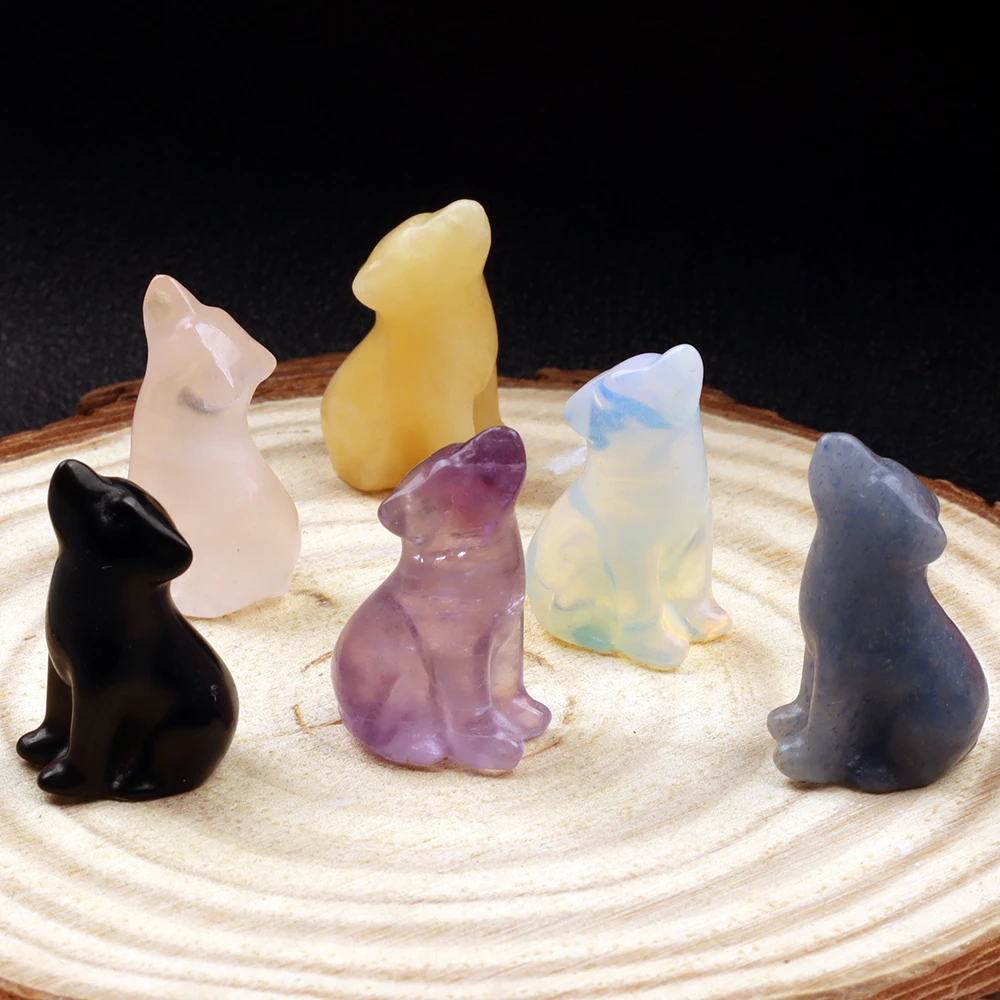 1 Inch Various Crystal Energy Stone Carved Wolf Rose Quartz Wild Animal Figurine, Natural Jade Mini craft, Chakra  Home Decor