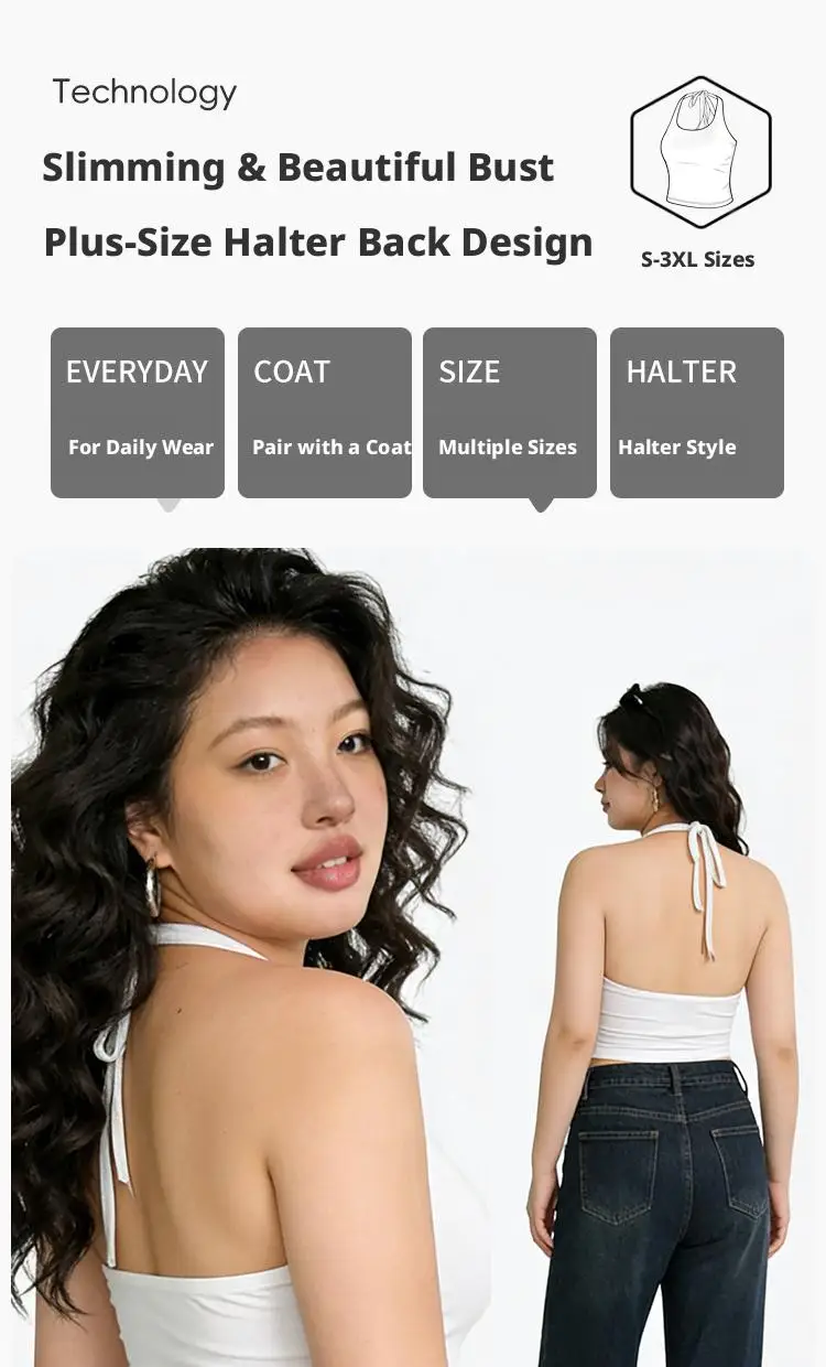 S-3XL Für 40-90kg Übergrößen Neckholder-Camisole-Top für Damen mit Brustpolster, schönem Rückendesign und festem Cup, Tanktops – Detail 1
