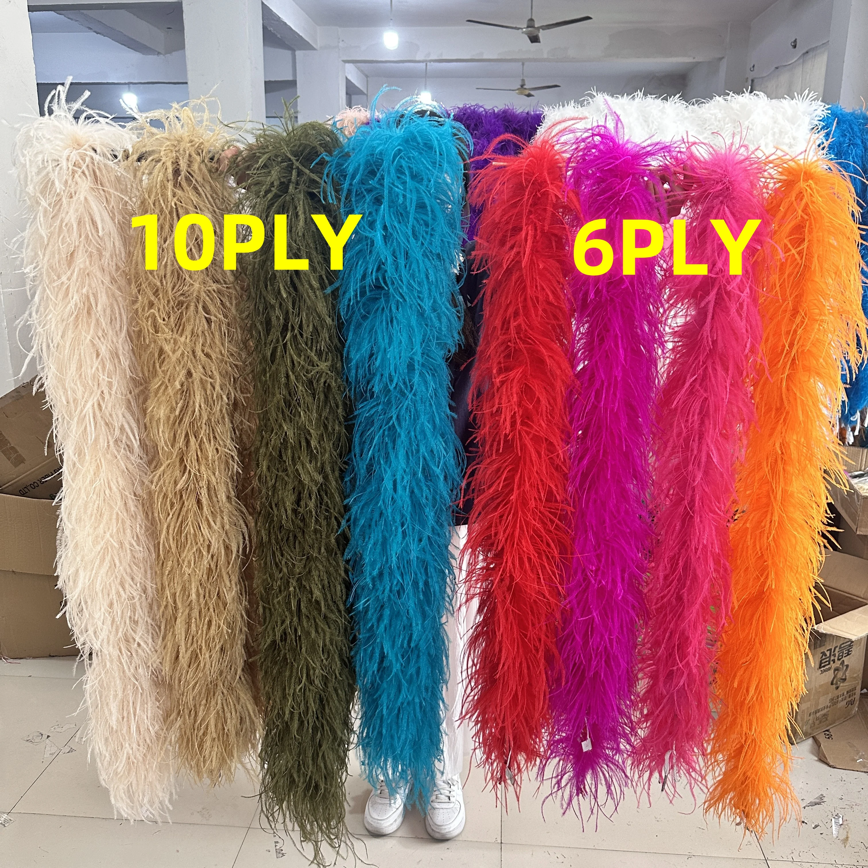 1 2 3 6 10Ply 2Meters Fluffy Ostrich Feather Boa Trim Fluffy Ostrich Trim Shawl for Wedding Dress Sewing Dcoration Plumas Scarf