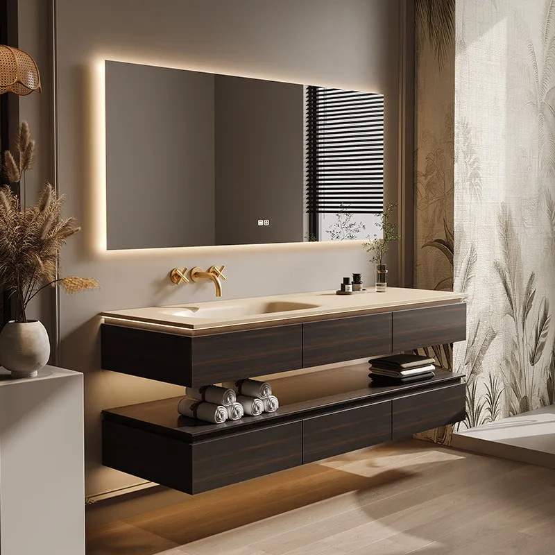 

Комбинированный шкаф для ванной комнаты с интегрированной раковиной из сланца, изготовленной методом горячей гибки