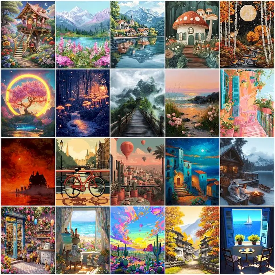 GATYZTORY Canvas Painting By Numbers Kits Coloring For Adults Unframe Landscape Home Decoration Luxury Art Stuff Frame Handiwork