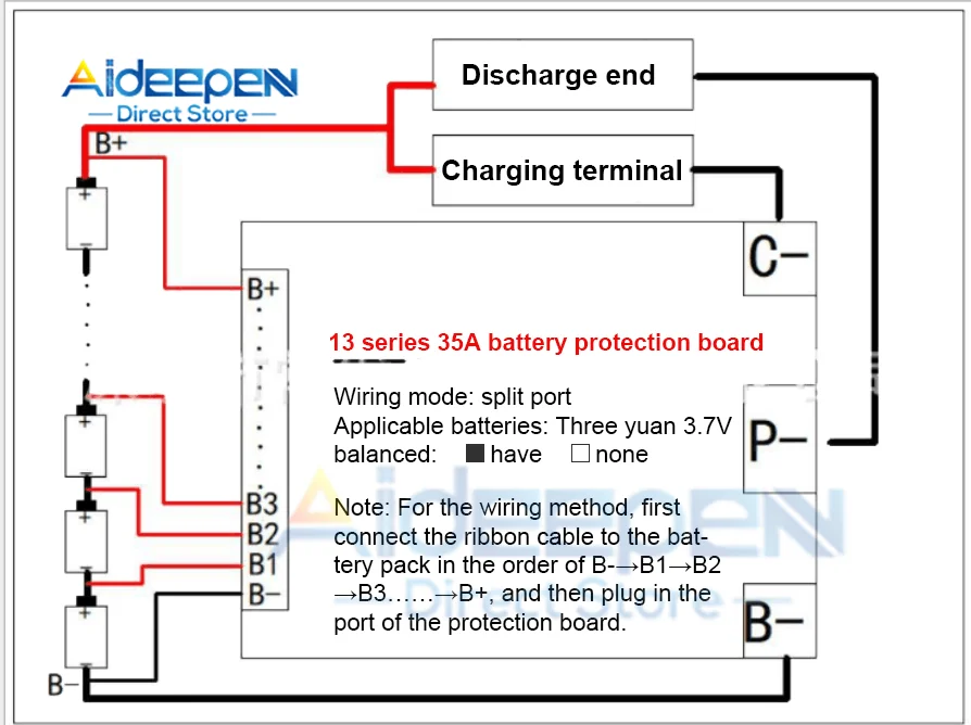 Bms 10S/13S 36V/48V 15A/20A/30A/35A/40A Liowo-jonowa ładowarka ochronna bateria BMS z funkcją balansu E-bike