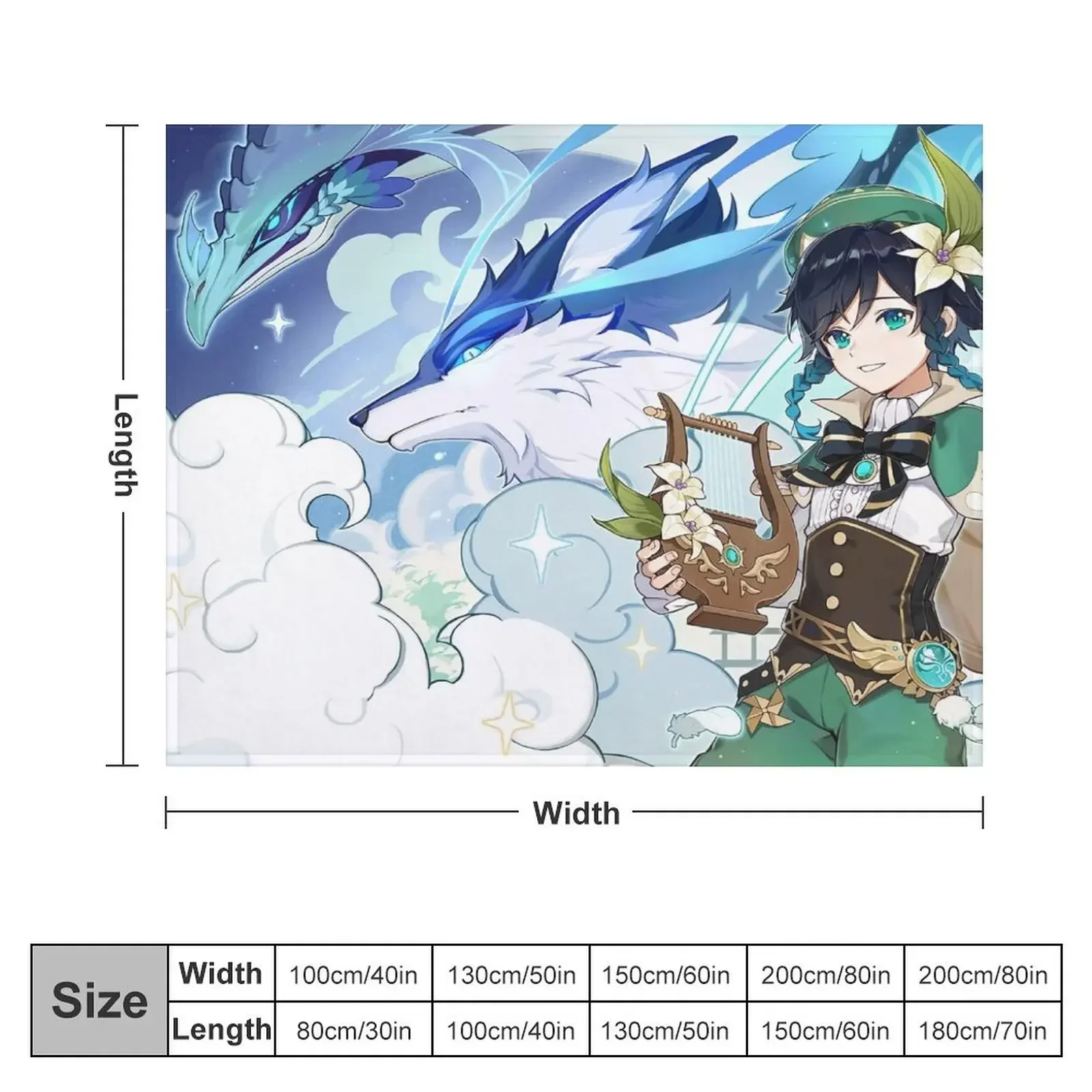 Genshin Impact - Venti, Dvalin and Wolf of The North Official Artwork Throw Blanket Shaggy Soft Beds Single Blankets