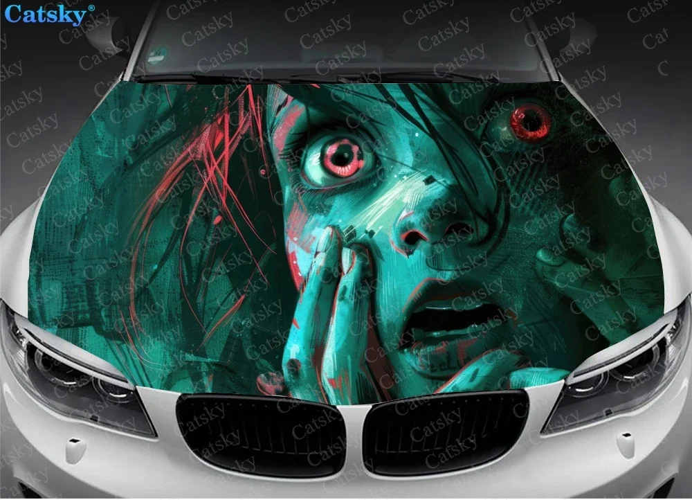 Scary Woman Art Car Hood Vinyl Stickers Wrap Vinyl Film Engine Cover Decals Sticker Universal Car Hood Protective Film