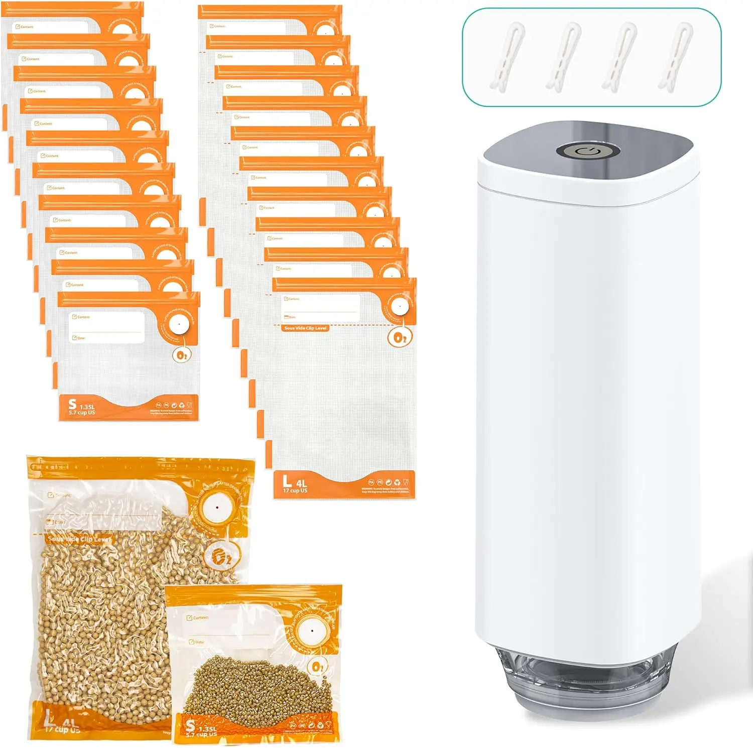 

27pcs Vacuum Sealer Kit, Reusable Sous Vide Bags(1pc Electric Pump + 20 Bags + 6 Clips), Airtight Food Storage for Freshness