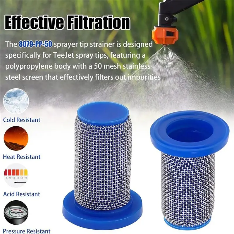 BHTS-Sprayer Nozzles 16Pcs 8079-PP-50 Stainless Steel For Teejet 50 Mesh Screen Strainer Set