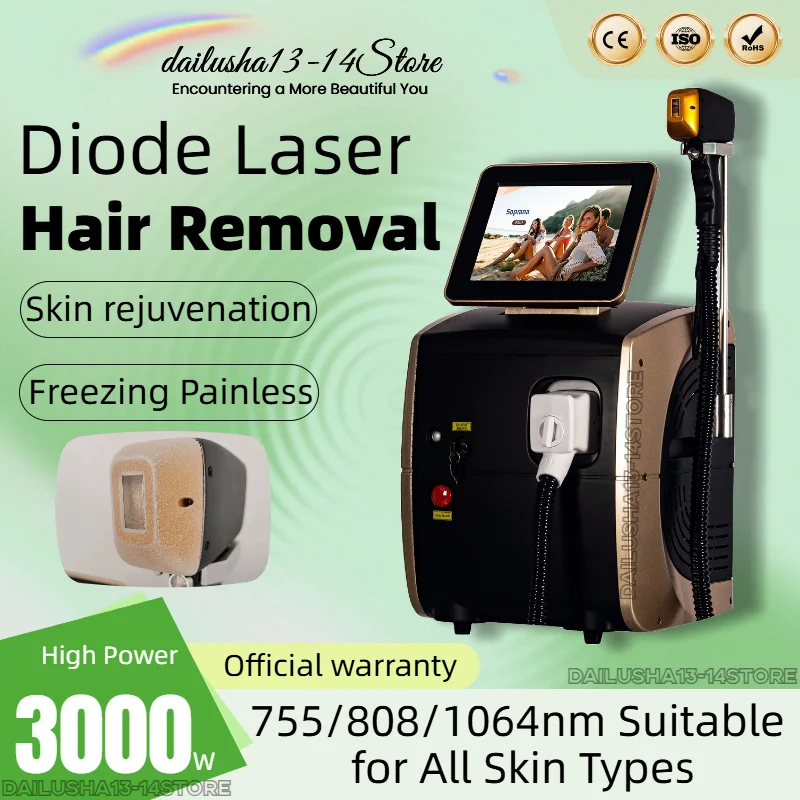 808nm Diode Laser Hair Removal Machine Multi-wavelength Alexandrit Permanent Removal Cooling Head Painless Laser Epilator Salon