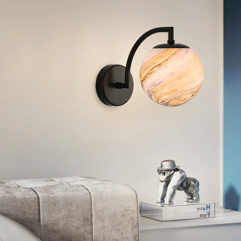 

New Bedroom Bedside Wall Lamp Creative Planet Moon Wall Light Indoor European Living Room Aisle Staircase Glass Ball Lighting