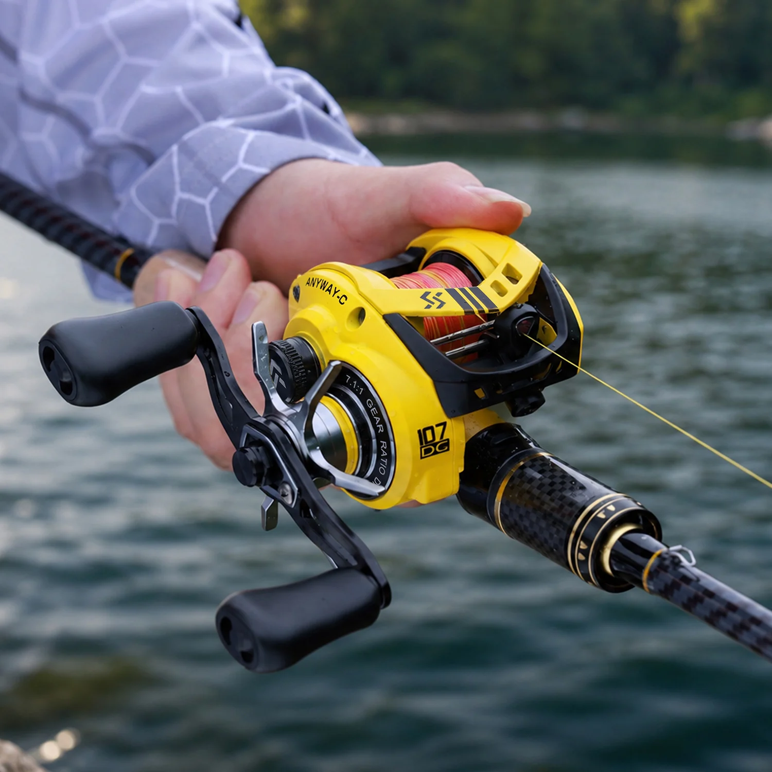 Sougayilang 107-DC Baitcasting-Rolle, Übersetzungsverhältnis 7,1:1, 6+1BB, leichte Angelrolle für lange Würfe, maximale Zugkraft 15 kg, Salzwasser, Süßwasser – Detail 3