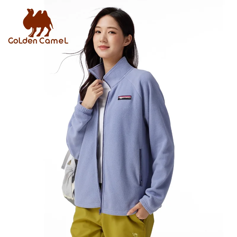 GOLDEN CAMEL Chaqueta de lana para exteriores para mujeres y hombres, forro polar de doble cara, cálido, antiestático, cuello levantado, forro de abrigo a prueba de viento