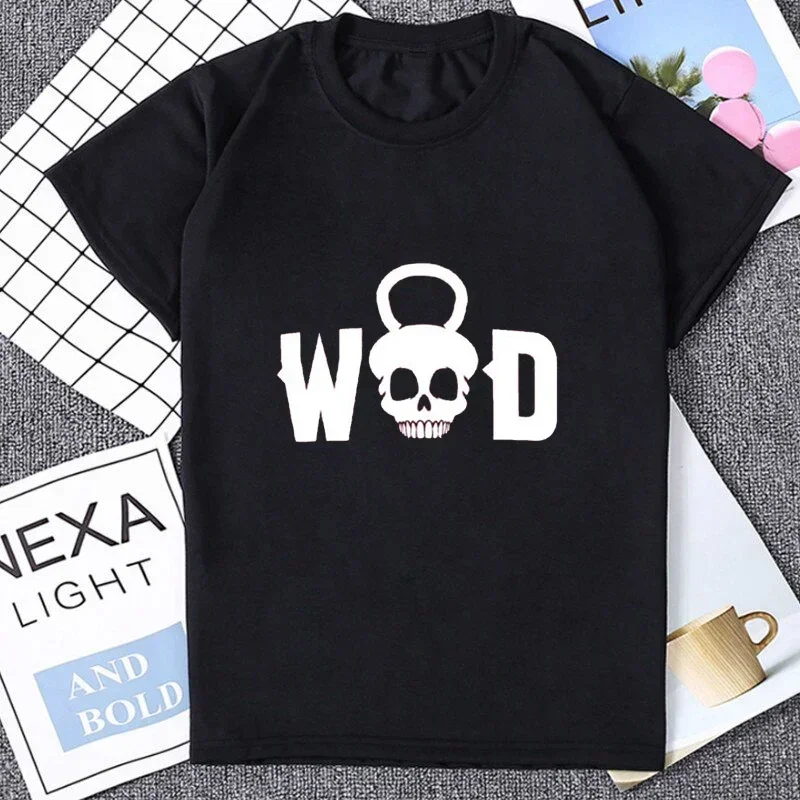 Exercise Training Breathable Clothing WOD Workout Unisex Crossfit Funny Skull Present T-Shirt Streetwear Harajuku Style T Shirt