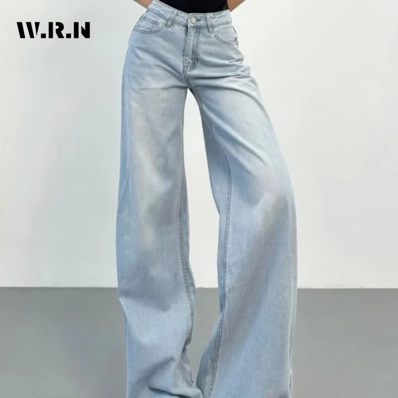 

Women's Y2K Basics Straight Blue Denim Trouser Vintage Casual Emo Baggy Pants 2000s Streetwear High Waist Wide Leg Jeans
