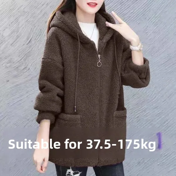

plus Size Fce Lined Thiened Hoodie Women's Faion Korean Sle Cardigan Coat Warm Comfortable Winter Outerwear