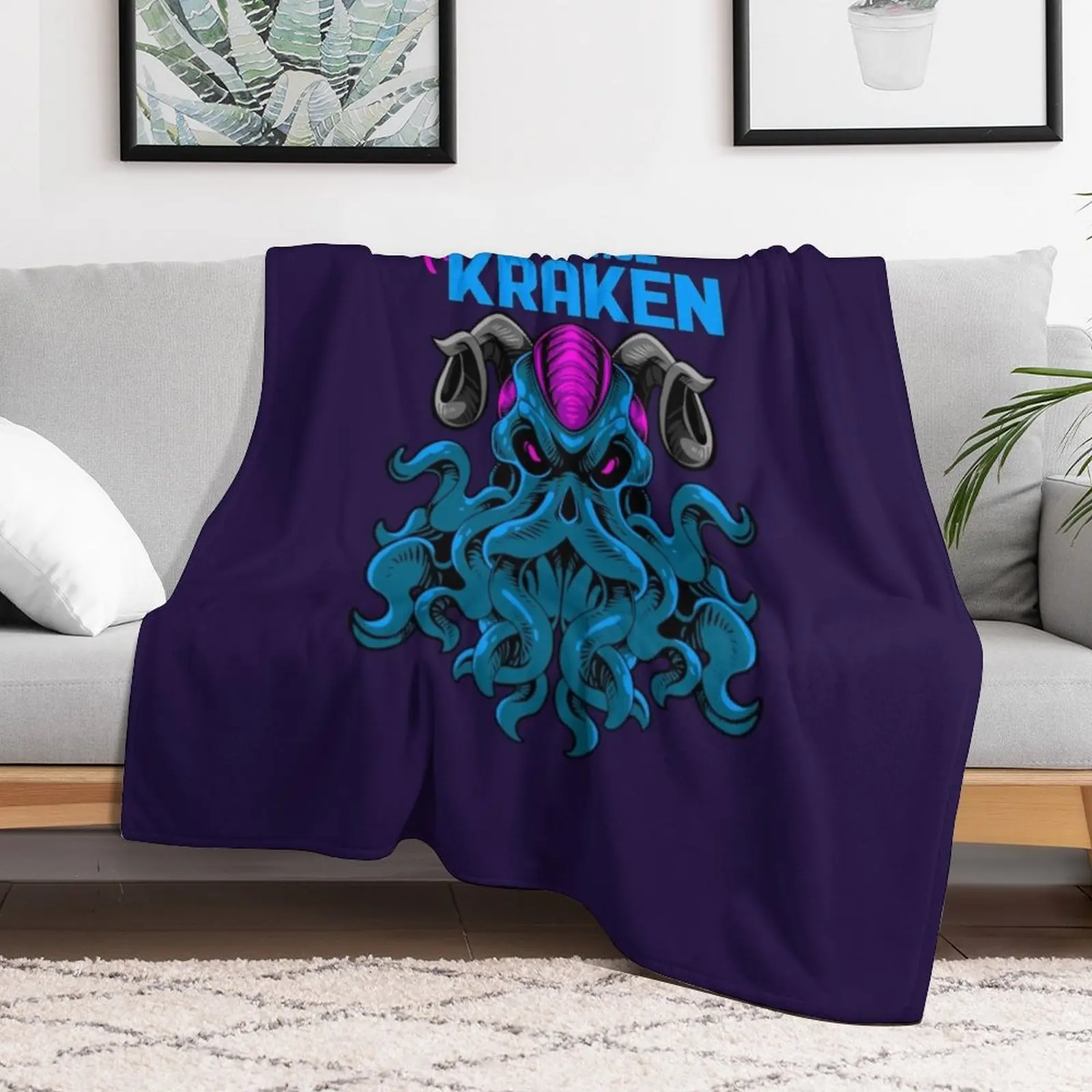 Kraken Sea Monster Vintage Release the Kraken Giant Kraken Throw Blanket Giant Sofa Quilt funny gift Blankets