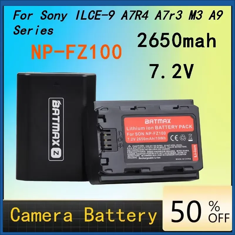 2650mAh NP-FZ100 Battery for Sony ILCE-9 A7R4, A7r3 M3 A9 Series Mirrorless and DSLR Cameras