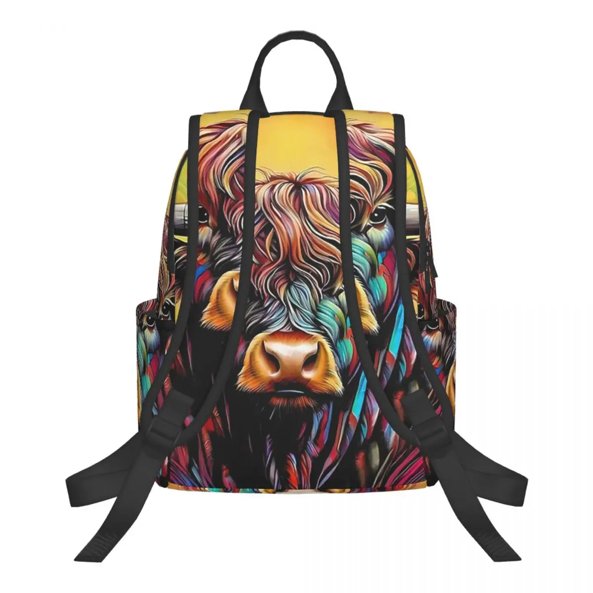 Abstract Colourful Highland Cow Graffiti Student Backpack School Bag Hiking Travel Daypack for Men Women Bookbag Shoulder Bags
