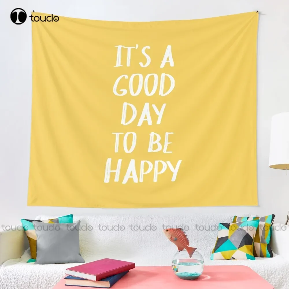 It'S A Good Day To Be Happy In Yellow Tapestry Tapestry Wall Hanging For Living Room Bedroom Dorm Room Home Decor Hanging Wall