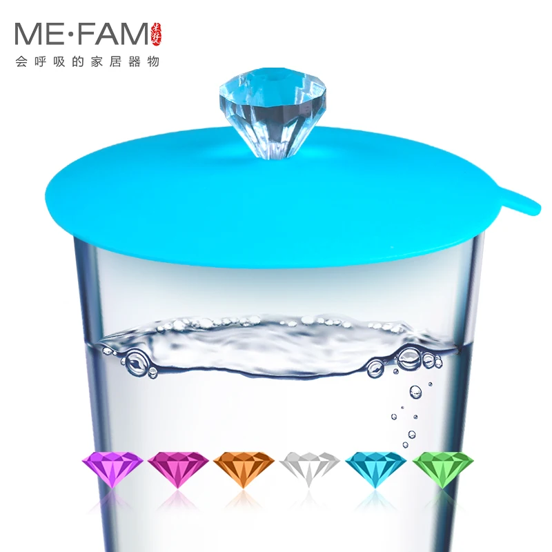 Universal 11cm Mug Cover Luxury Acrylic Diamond Handle Colorful Silicone Cup Lids Suction Seal Anti Dust Hot Coffee Tea Copa Cap