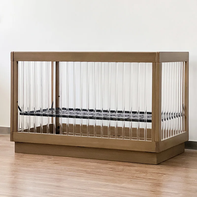 

Детская кроватка-манеж из дерева и акрила для новорожденных мальчиков, регулируемая, многофункциональная, для сна