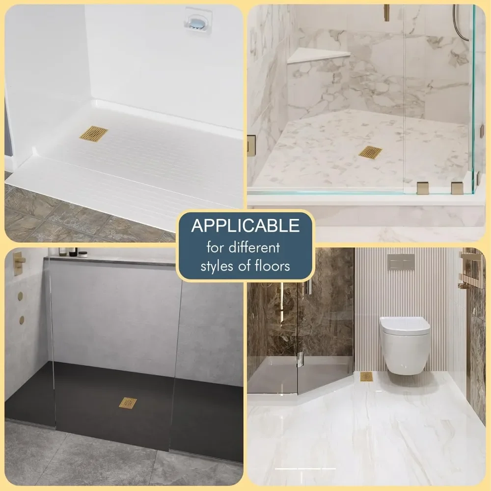 استنزاف دش مربع 4 بوصة مع غطاء مصفاة شعر قابل للإزالة - تصريف أرضية من الفولاذ المقاوم للصدأ لسهولة الصيانة والنظافة