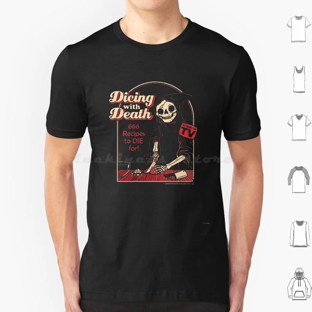 Dicing With Death T Shirt Big Size 100% Cotton Skull Computers Cooking Kitchen Cookery Food Work Retro Vintage Funny Horror