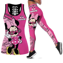 Disney Minnie Mouse Women's Hollow Vest + Women's Leggings Yoga Suit Fitness Leggings Sports Suit Disney Tank Top Legging Set