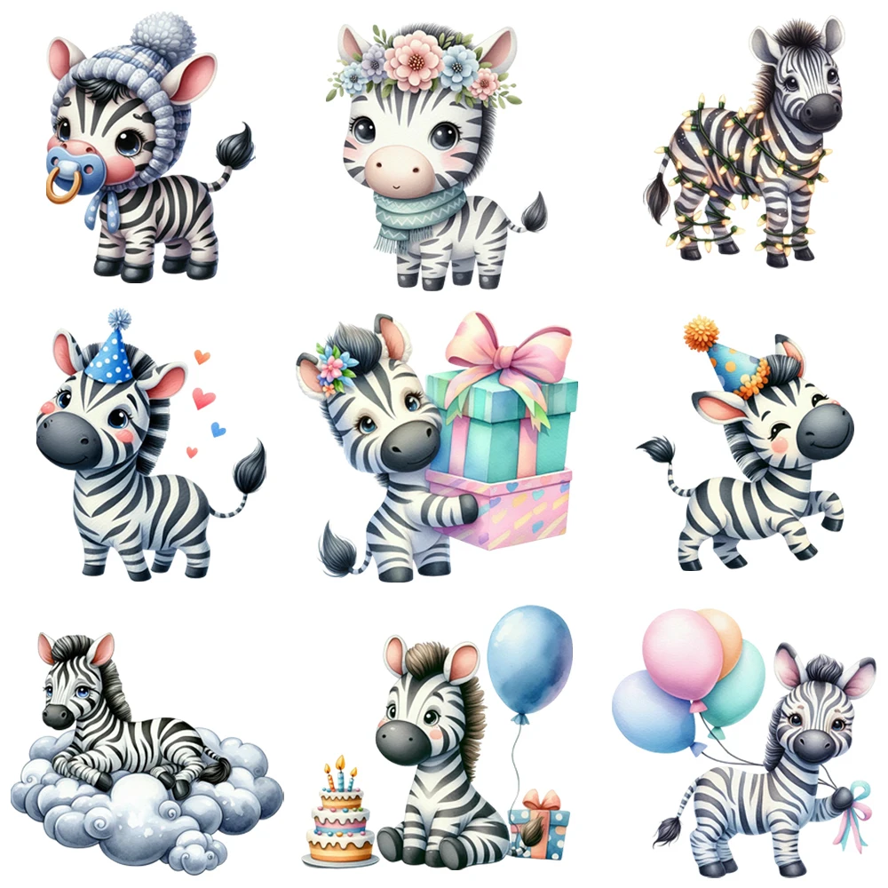 15cm Kids Cartoon Flower Balloon Zebra Iron On DTF Heat Transfer Sticker Diy T-shirt Iron On Transfer Patches Print Decals