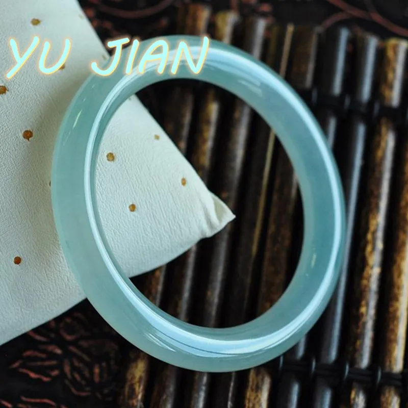 Sky Blue High Ice Chalcedony Bracelet Natural Agate Round Bar Women's Exquisite Bangle Classic Perfect Elegant And