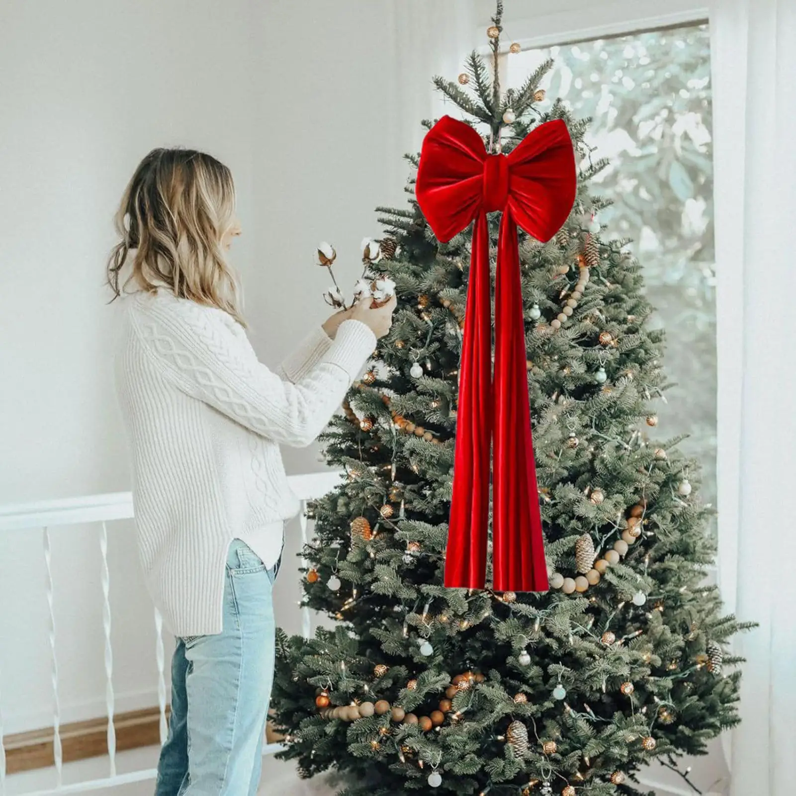 

Большой бант для рождественской елки, бархатный предварительно завязанный большой орнамент, гигантский елочный бант для внутренней двери дома, передняя лестница, забор