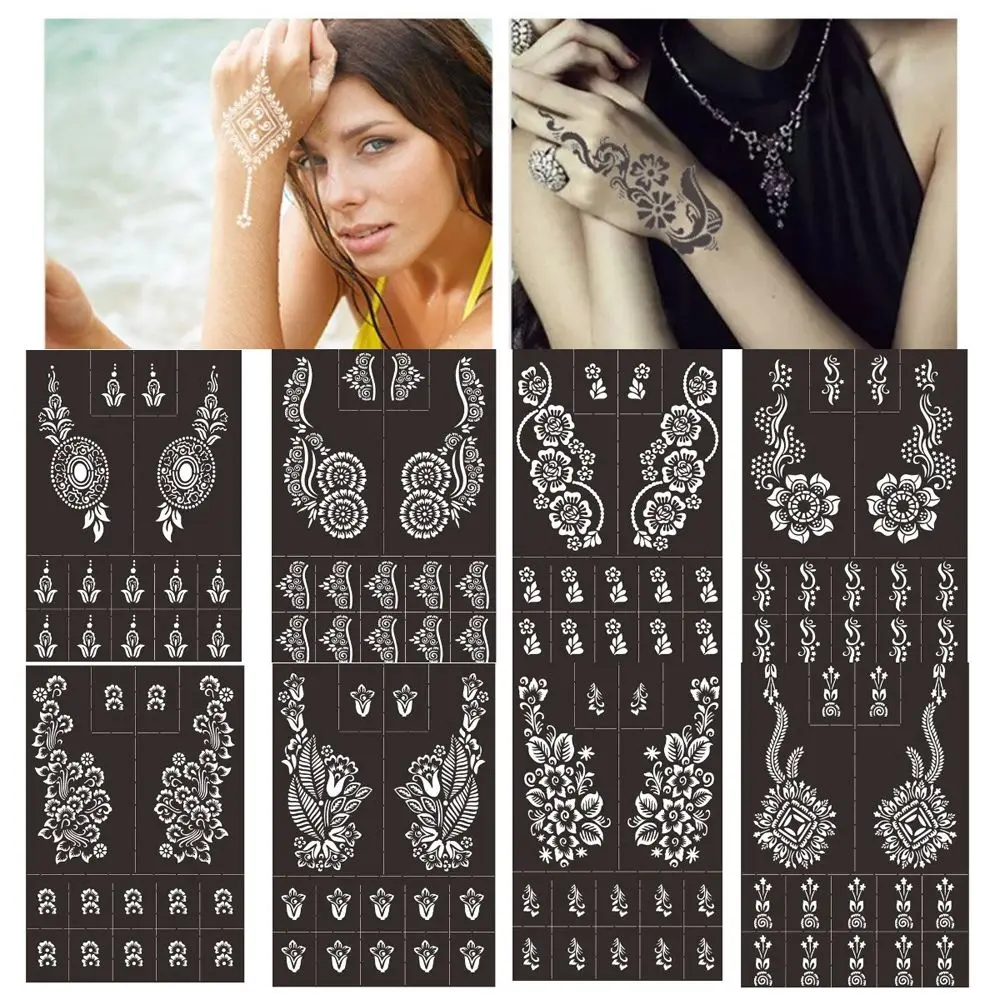 Exquisite Índia flor henna estêncil para homens e mulheres, corpo arte adesivo modelo, DIY oco desenho modelo para pernas e braço