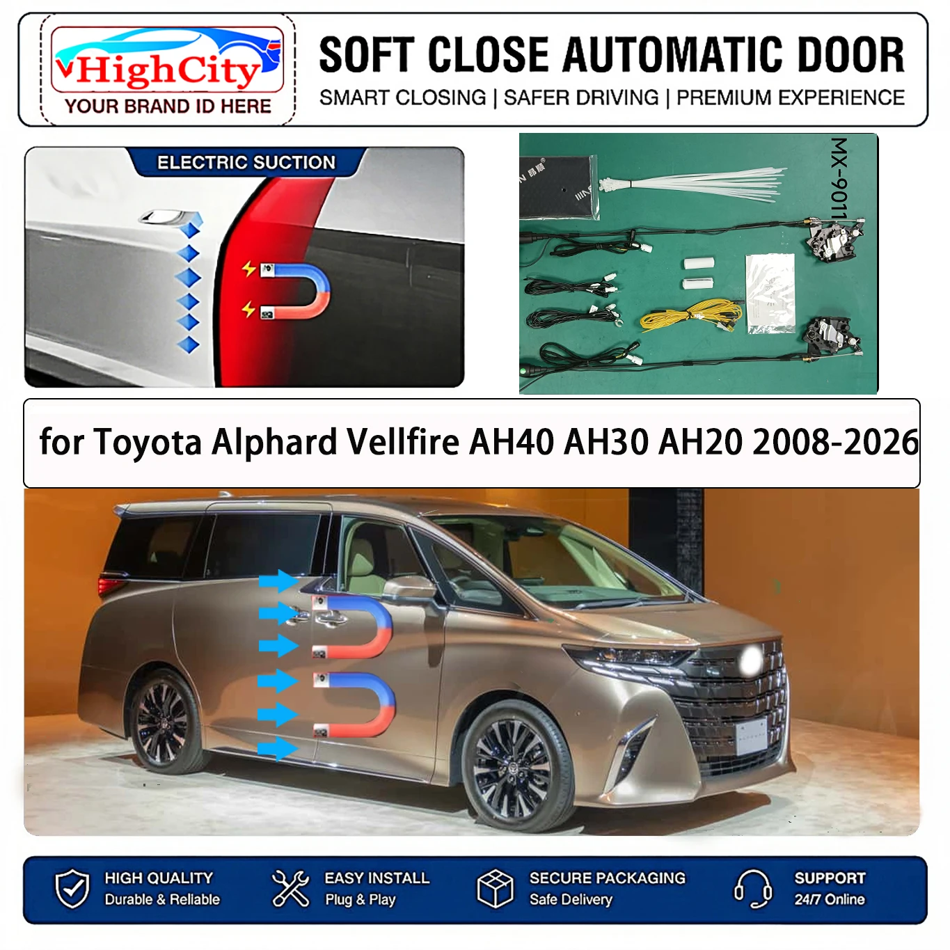 for Toyota Alphard Vellfire AH40 AH30 AH20 Electric Suction Soft Close Door Kit Smart Anti Pinch Auto Cinch Latch System No Slam