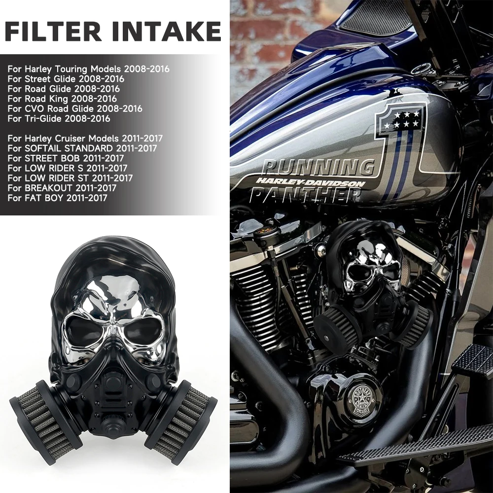 

Воздушный фильтр мотоцикла, подходит для моделей Harley нескольких автомобилей, череп, воздухоочиститель с высоким расходом, впускной комплект, аксессуары