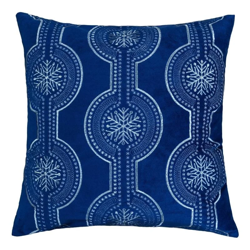 

Holiday Blue Velvet Pillow with White Snowflake Embroidery, 20x20 Inch, Set of 2 with Inserts