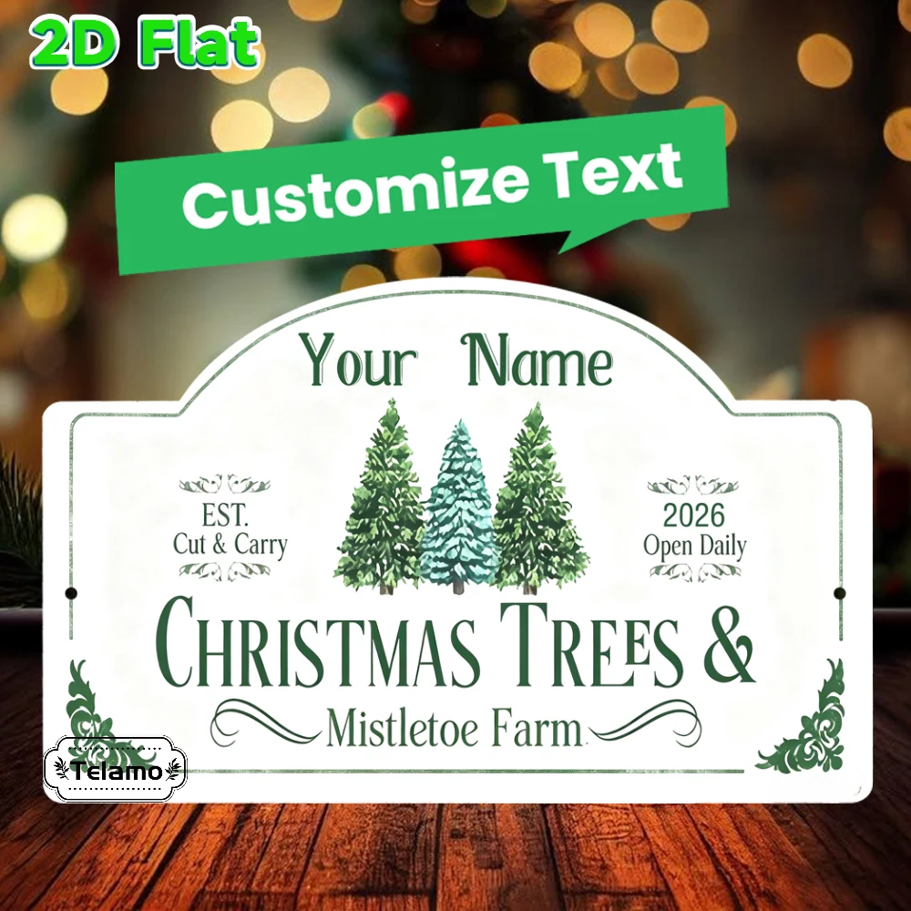 Custom Text Arched Metal Sign, Watercolor Evergreen Pine Trees Art, Christmas Wall Decor, Mantel Patio Yard Decor, Christmas Gif