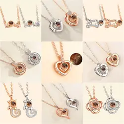 Letter Necklace 100 Languages I Love You Projection Pendant Necklace Women Romantic Valentine's Day Present Jewelry Best  Gifts