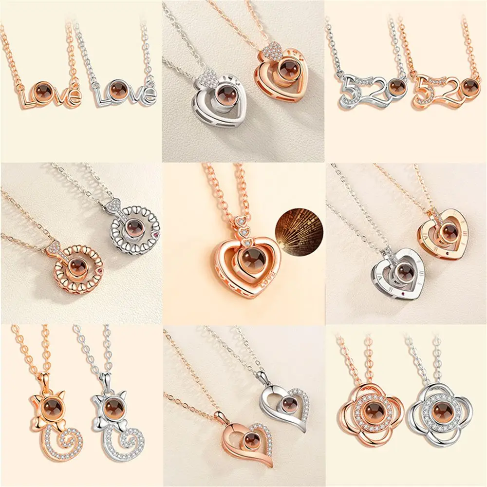 Letter Necklace 100 Languages I Love You Projection Pendant Necklace Women Romantic Valentine's Day Present Jewelry Best  Gifts