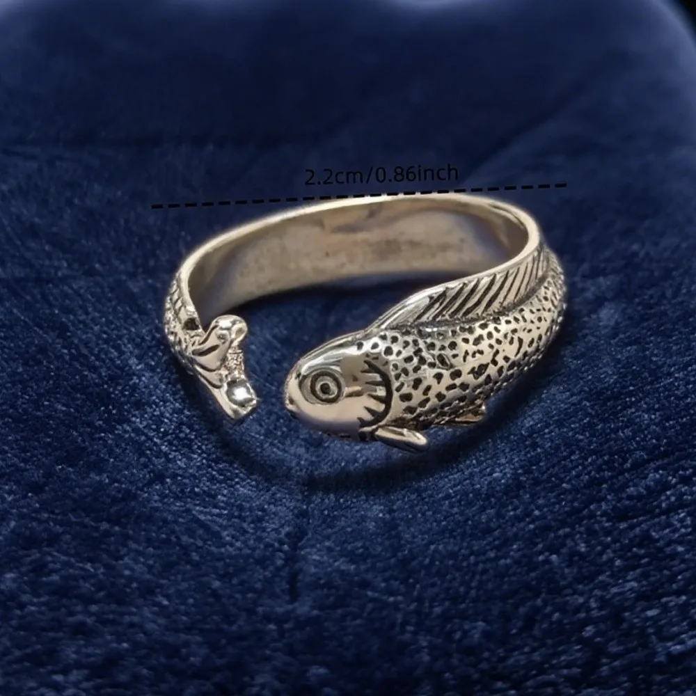 Personalized Simple Fish Shaped Ring Alloy Gold Vintage Adjustable Ring Distressed Silver Retro Open Ring Daily