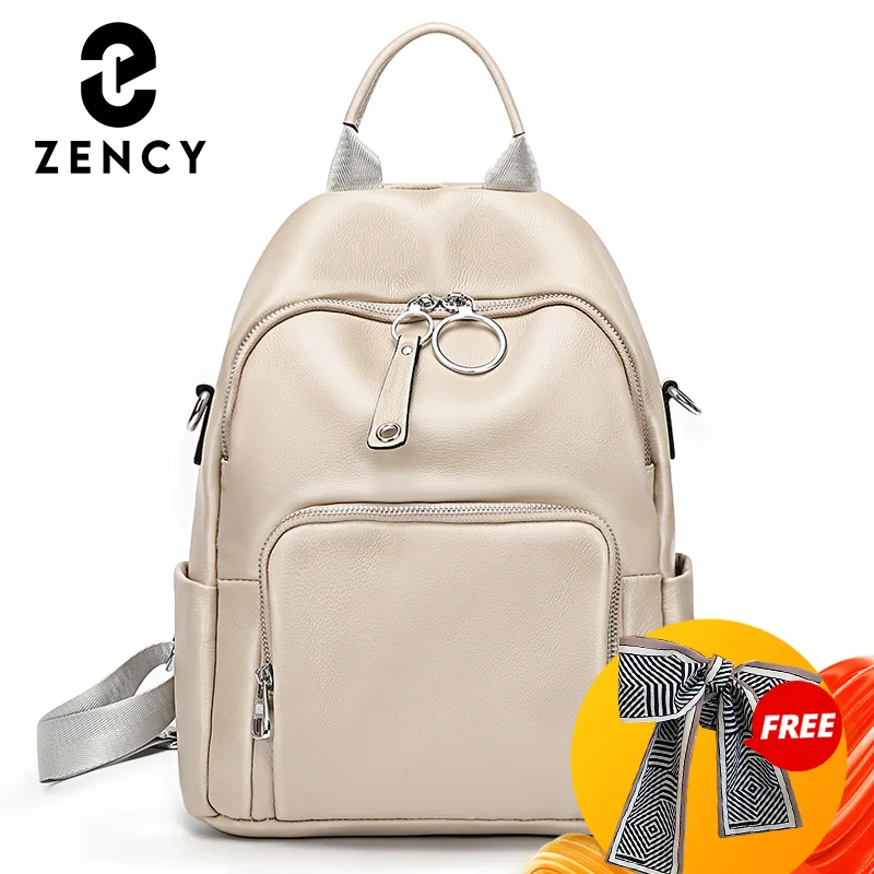 Zency First Layer Leather Backpack For Women Anti Theft Satchel Large Capacity Fashion School Bag Young Girl Shoulder Travel New