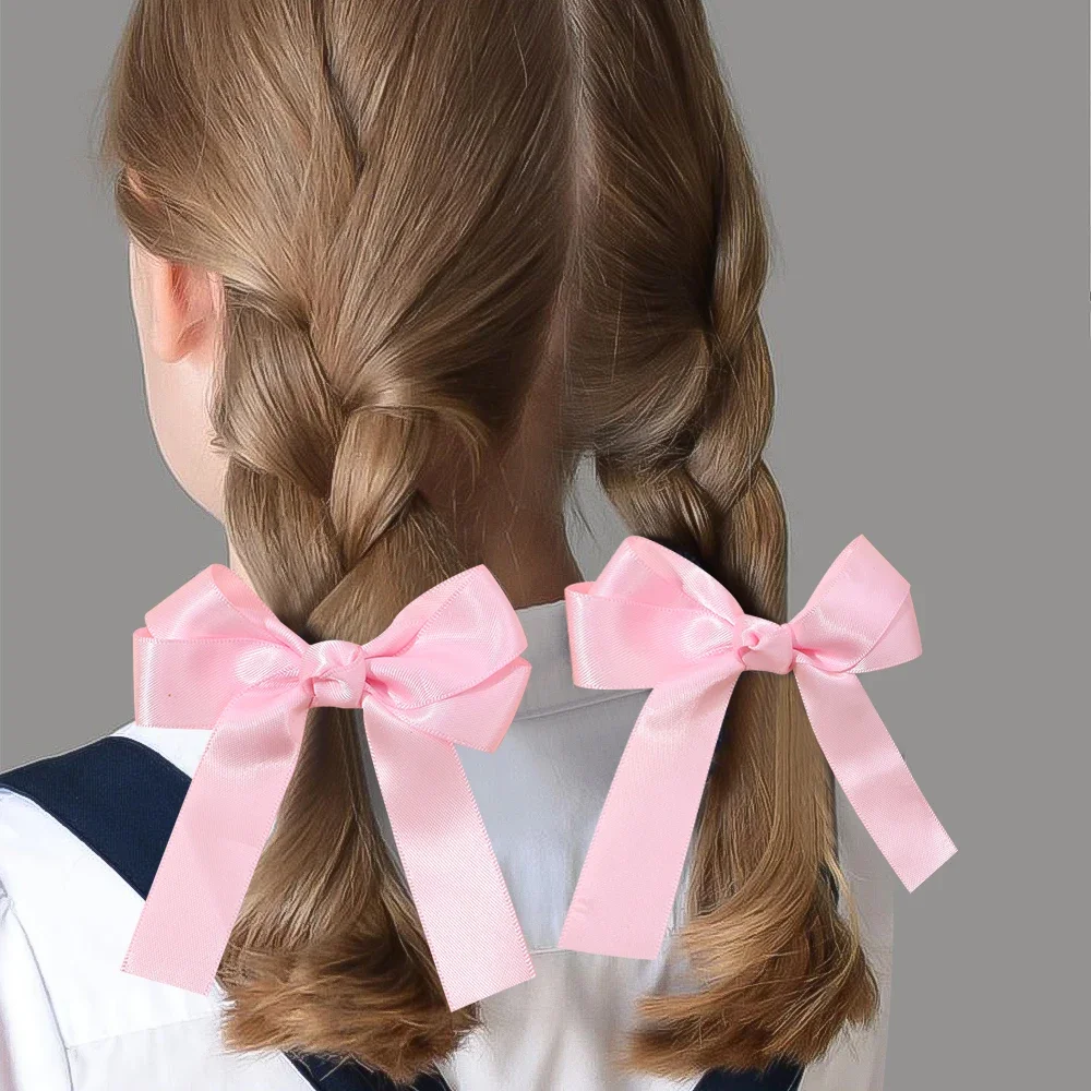 2pcs Cheer Up Bowknot Hair Clips for Girl Solid Color Ribbon Bows Hairpins Hairgripe Kids Boutique Hair Accessories Wholesale