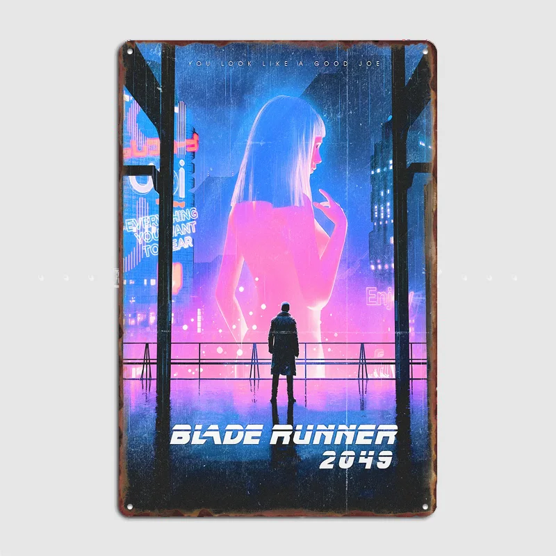Blade Runner 2049 Neon Cityscape Retro Poster Metal Posters Sign Indoor Outdoor Room Decoration Home Bar Decor Wall Decor