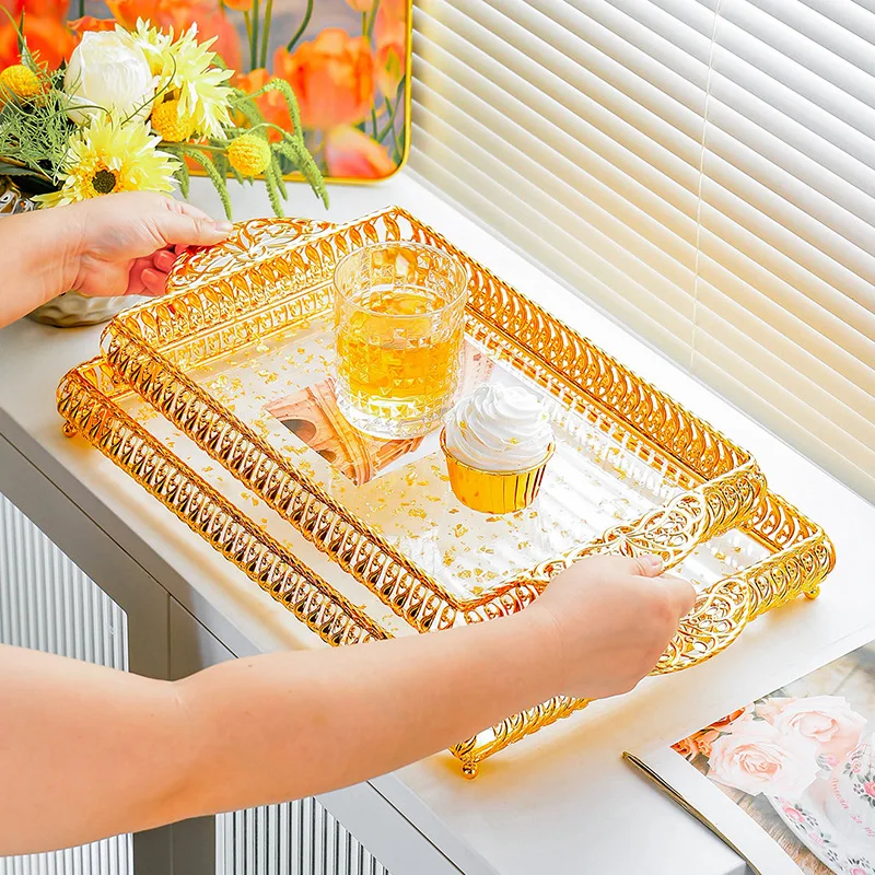 Modern Single-Tier Plastic Tea Cup Coffee Teapot Set Rectangular Storage Tray Fruit Plate for Afternoon Tea Living Room