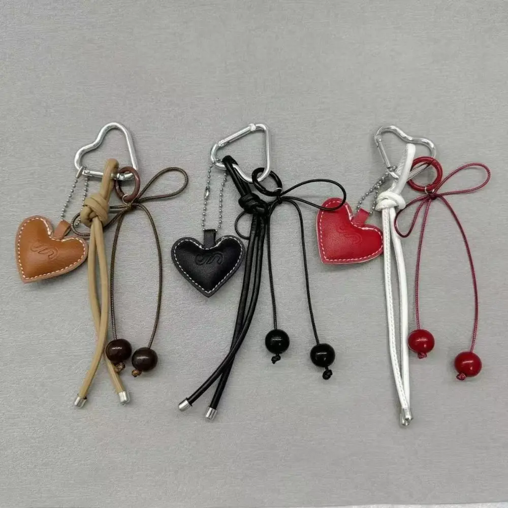 New Heart Leather Rope Keychain Handmade Cherry Bow Bag Pendant Ornaments Y2K Bag Charms