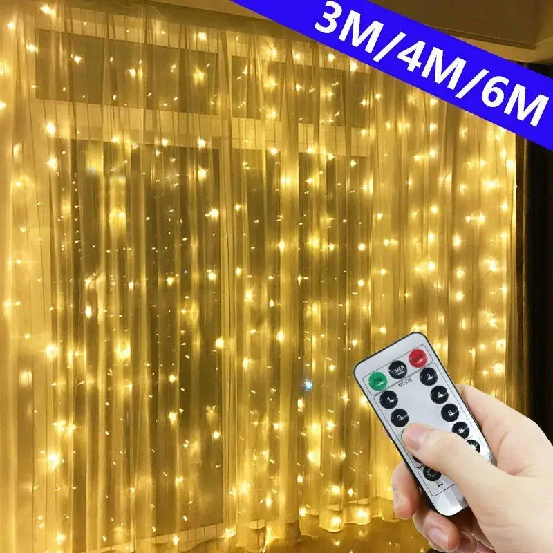 

3/4/6M USB Curtain Lights Remote Control 8 Modes Garland for Christmas Decoration for Home Wedding Party Holidays Bedroom Decor