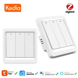 Interruptor de luz inteligente Tuya ZigBee 3,0, sin cable neutro, Control remoto por aplicación Smart Life, Alexa y funciona con Google Home, color blanco y negro