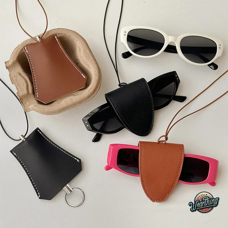 Bolsa de almacenamiento de gafas, collar de almacenamiento de gafas portátil, funda de cuero, colgante, llaveros, funda para llaves, bolsa portátil con cadena