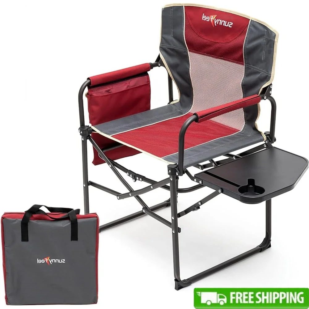 

Heavy Duty Camping Directors Chair Portable Folding Chair with Side Table Pocket Beverage Holder Fishing Picnic Concert Outdoor